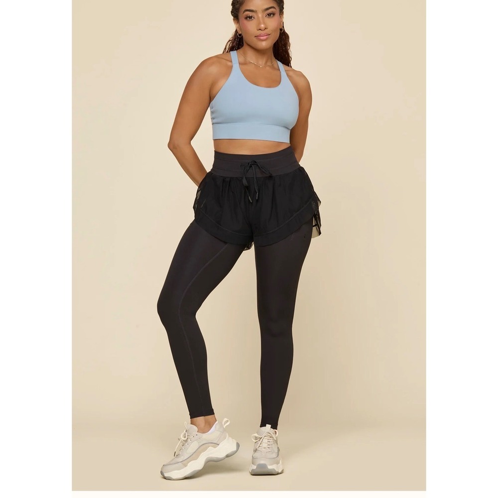 POPFLEX Skort Leggings Black Ruffle Mesh Activewear 27" Inseam Women’s Small